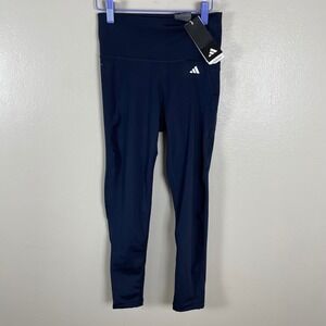 Adidas Women's S 7/8 Training Leggings Navy Blue High Rise Aeroready Pocket NEW